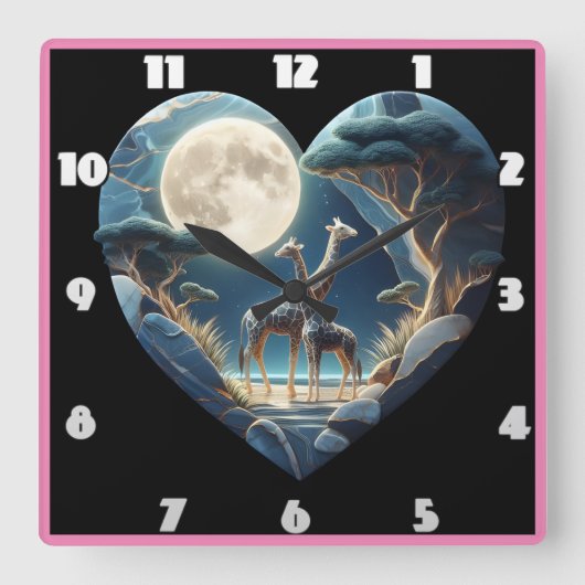 月に照らされた空の下のキリン スクエア壁時計 (正面)
