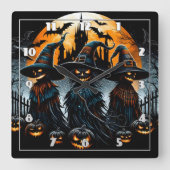 月に照らされた空の白熱［赤熱］光を放つ下の謎のかかし スクエア壁時計 (正面)