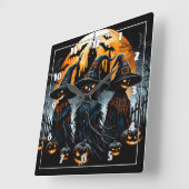 月に照らされた空の白熱［赤熱］光を放つ下の謎のかかし スクエア壁時計 (傾斜)