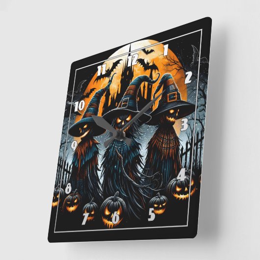 月に照らされた空の白熱［赤熱］光を放つ下の謎のかかし スクエア壁時計 (傾斜)