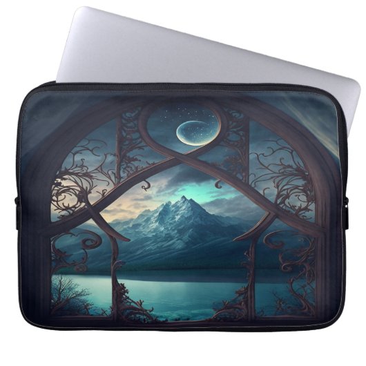 月に照らされた窓から ラップトップスリーブ (正面)