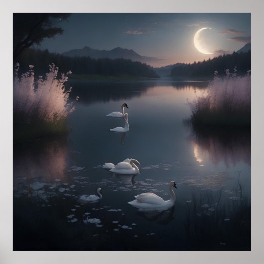 月に照らされた素晴らしい湖に囲まれた ポスター (正面)