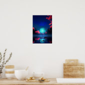 月に照らされた謎、青に包まれた謎めいた木 ポスター (キッチン)