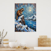 月に照らされた陛下：雪湖の上のアライグマ ポスター (キッチン)