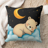月に照らされた雲に隠された愛らしい眠る熊 クッション (ブランケット)