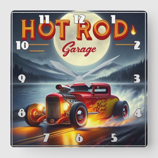 月に照らされた風景を駆け抜け改造る スクエア壁時計 (正面)