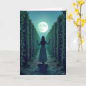 月に照らされた高い生垣の女性 カード (黄色い花)