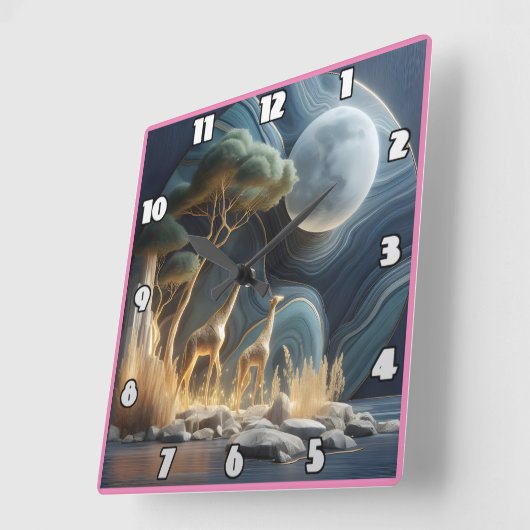 月に照らエレガントされたアフリカの空の下でキリンが鳴る スクエア壁時計 (傾斜)