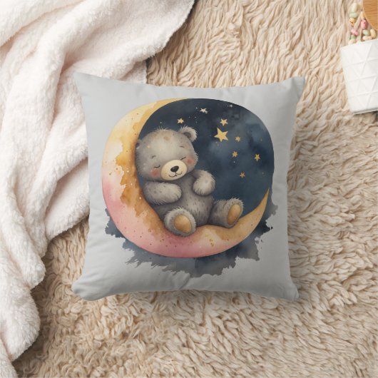 月に眠たいクマ クッション (ブランケット)