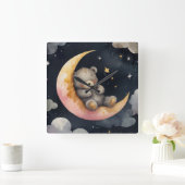 月に眠たいクマ スクエア壁時計 (ホーム)