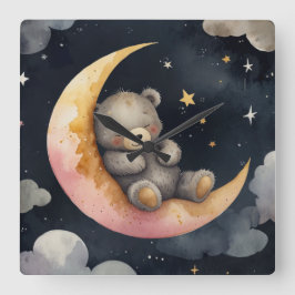 月に眠たいクマ スクエア壁時計