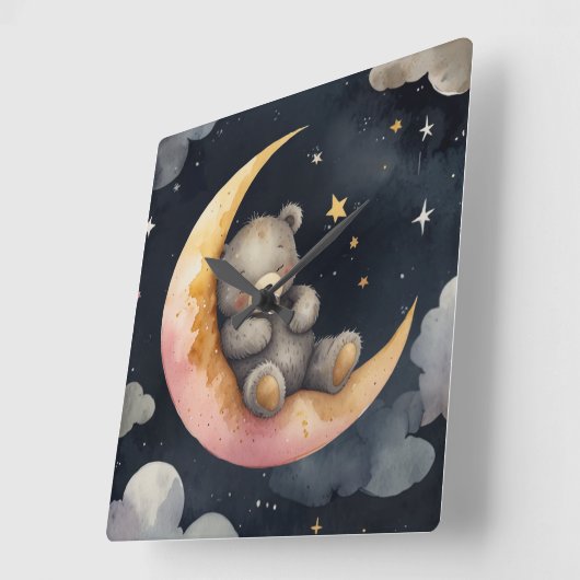 月に眠たいクマ スクエア壁時計 (傾斜)