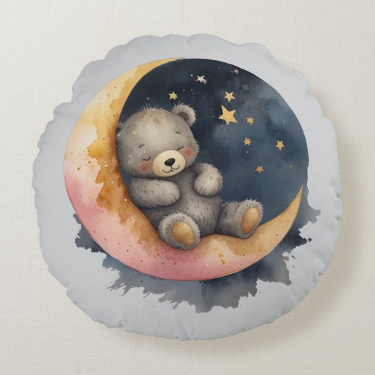 月に眠たいクマ ラウンドクッション (正面)