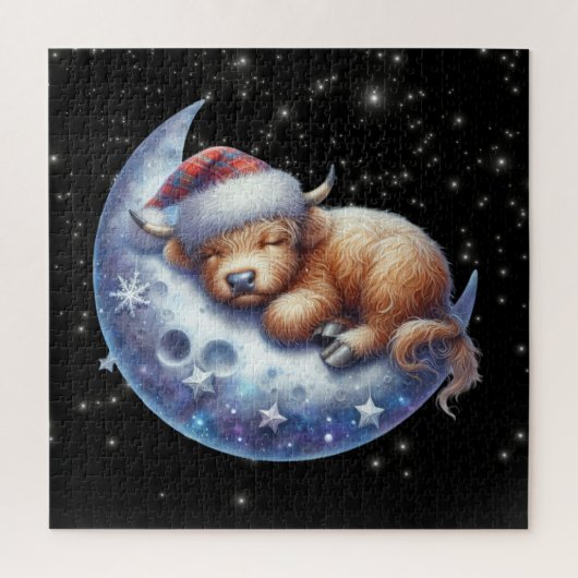 月に眠るサンタ・ハイランドの牛 ジグソーパズル (縦)