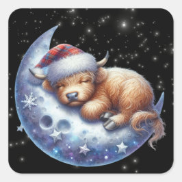 月に眠るサンタ・ハイランドの牛 スクエアシール