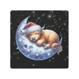 月に眠るサンタ・ハイランドの牛 メタルプリント