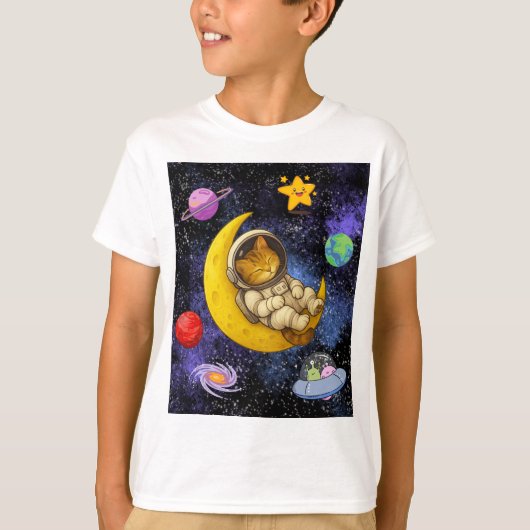月に眠る宇宙飛行士の猫 Tシャツ (正面)