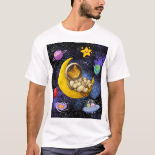 月に眠る宇宙飛行士の猫 Tシャツ