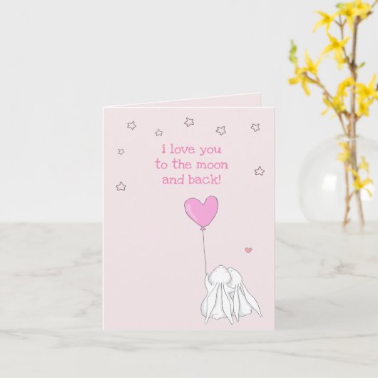 月に行って戻って愛して!かわいいウサギ カード (黄色い花)