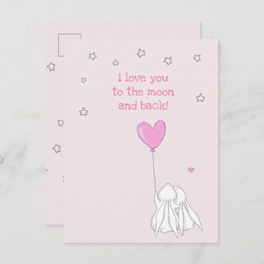 月に行って戻って愛して!かわいいウサギ ポストカード (正面/裏面)