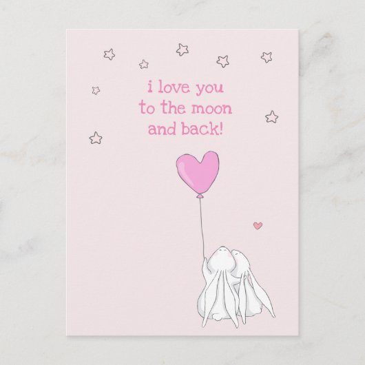 月に行って戻って愛して!かわいいウサギ ポストカード (正面)