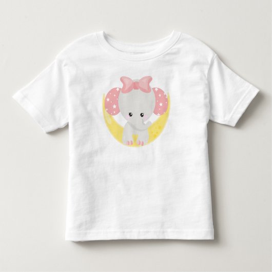 月に象、かわいい象、王冠、星 トドラーTシャツ (正面)