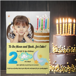 月に2歳 お子様の誕生日 箔グリーティングカード