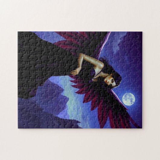 月のある山の美しい妖精 ジグソーパズル (横)