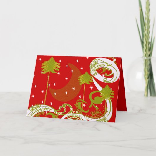 月のある松 - 背景色をカスタマイズ シーズンカード (正面)