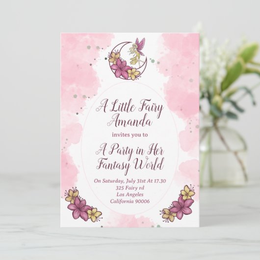 月のおとぎの国のパーティー招待状 - かわいい妖精 招待状 (スタンド正面)