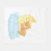 月のかわいいくまの睡眠 フリースブランケット (正面(横))