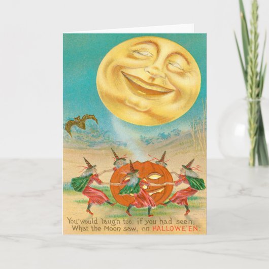 月のこうもりの魔法使いハロウィーンのカボチャのちょうちんの人 カード (正面)