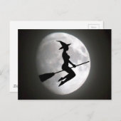 月のはがきに箒で魔女を照らし出す ポストカード (正面/裏面)