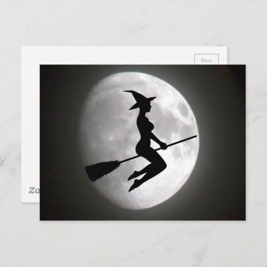 月のはがきに箒で魔女を照らし出す ポストカード (正面/裏面)