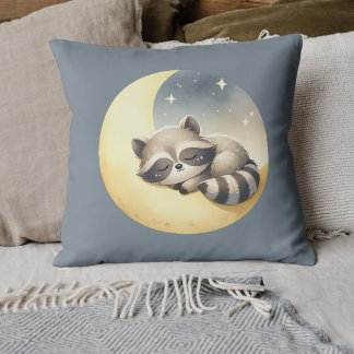 月のアライグマかわいい押韻の動物のキッズルーム クッション