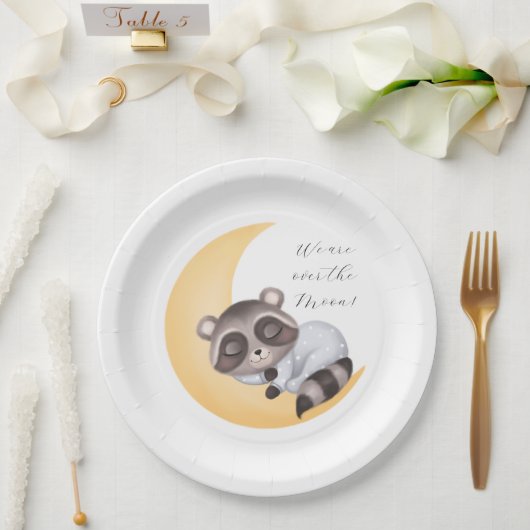 月のアライグマ男の子の赤ちゃんシャワーを夢見る ペーパープレート (ウェディング)