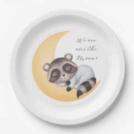 月のアライグマ男の子の赤ちゃんシャワーを夢見る ペーパープレート