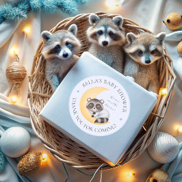 月のアライグマ男の子の赤ちゃんシャワーを夢見る ラウンドシール