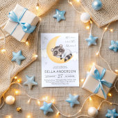 月のアライグマ男の子の赤ちゃんシャワーを夢見る 招待状