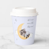 月のアライグマ男の子の赤ちゃんシャワーを夢見る 紙コップ (正面)