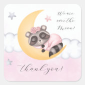 月のアライグマ赤ちゃんシャワーを夢見てありがとう スクエアシール (正面)
