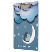 月のアートに可愛い猫たちパーソナライズされた クリップボード (左)