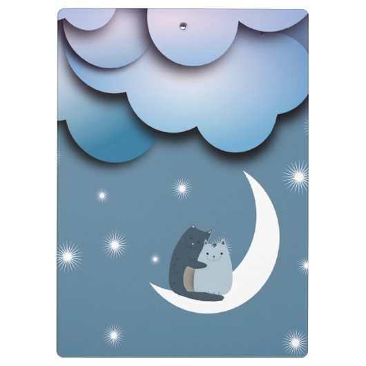 月のアートに可愛い猫たちパーソナライズされた クリップボード (裏面)