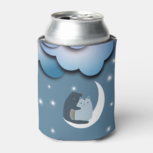 月のアートに可愛い猫 缶クーラー (缶正面)