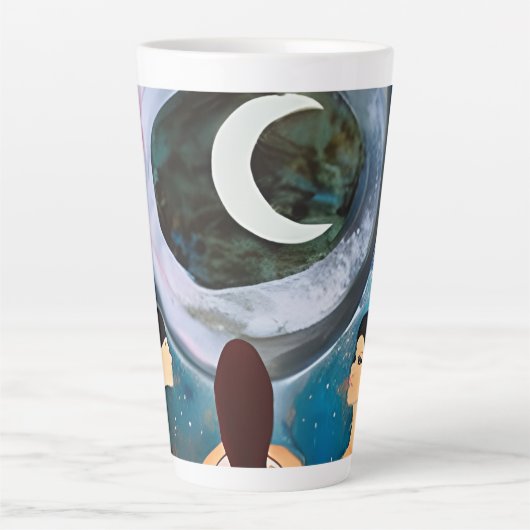 月のアートワークを見る女性たち カフェラテマグ (正面)