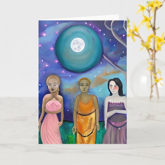 月のエネルギー |天体のアートワーク カード (黄色い花)