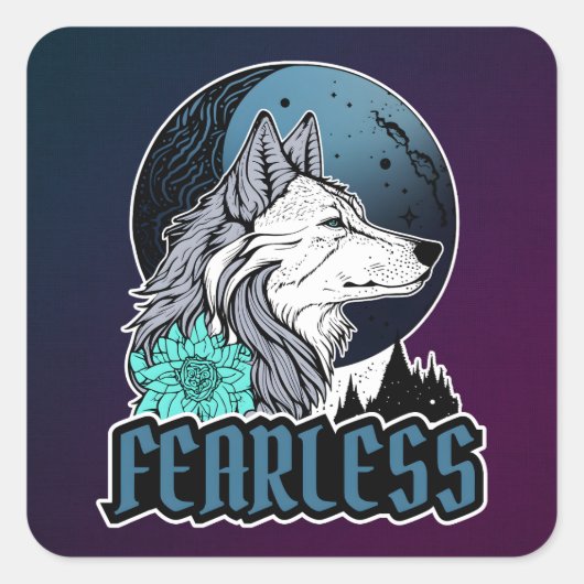 月のエンパワーメントの下で恐れを知らない白い狼 スクエアシール (正面)