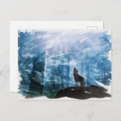 月のオオカミへの遠吠え夜の水色 ポストカード (正面/裏面)