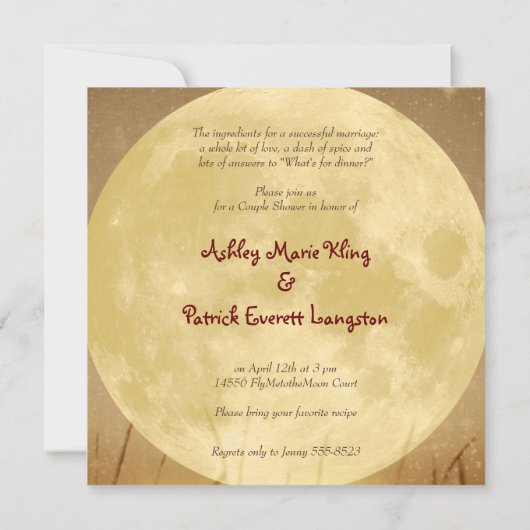 月のカップルのシャワーに私を飛ばして下さい 招待状 (裏面)