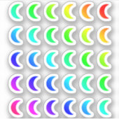 月のカラフル多くの小さな虹の三日月形 シール (正面)